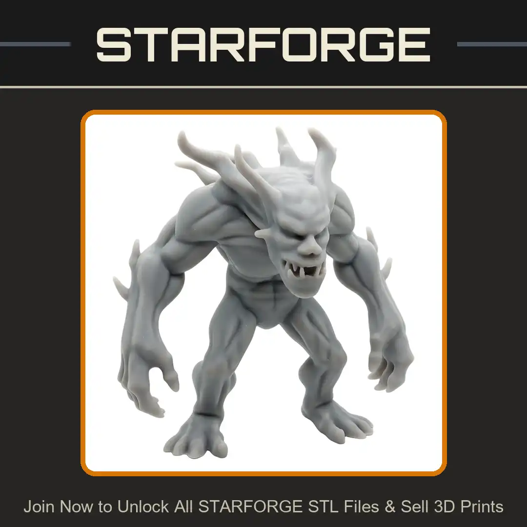 Horned Spiked Muscular Brute Demon Monster Hunched Crouched Snarling Leathery Claws Fangs - View 1 of 2