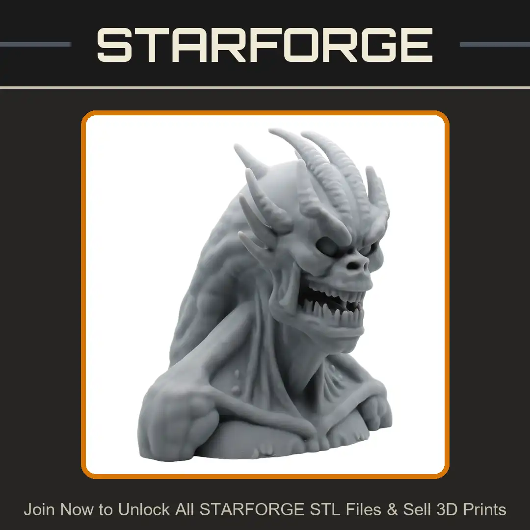 Horned Spiked Ridged Cranium Fleshy Crest Grinning Jagged Teeth Muscular Neck Mutant Alien - View 1 of 2