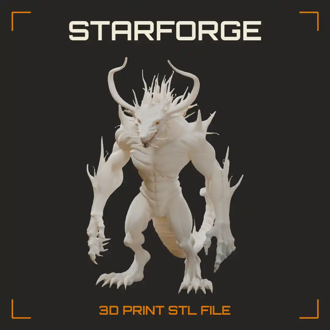 Horned Thorn Beast with Spiked Back Clawed Hands and Long Ridged Tail