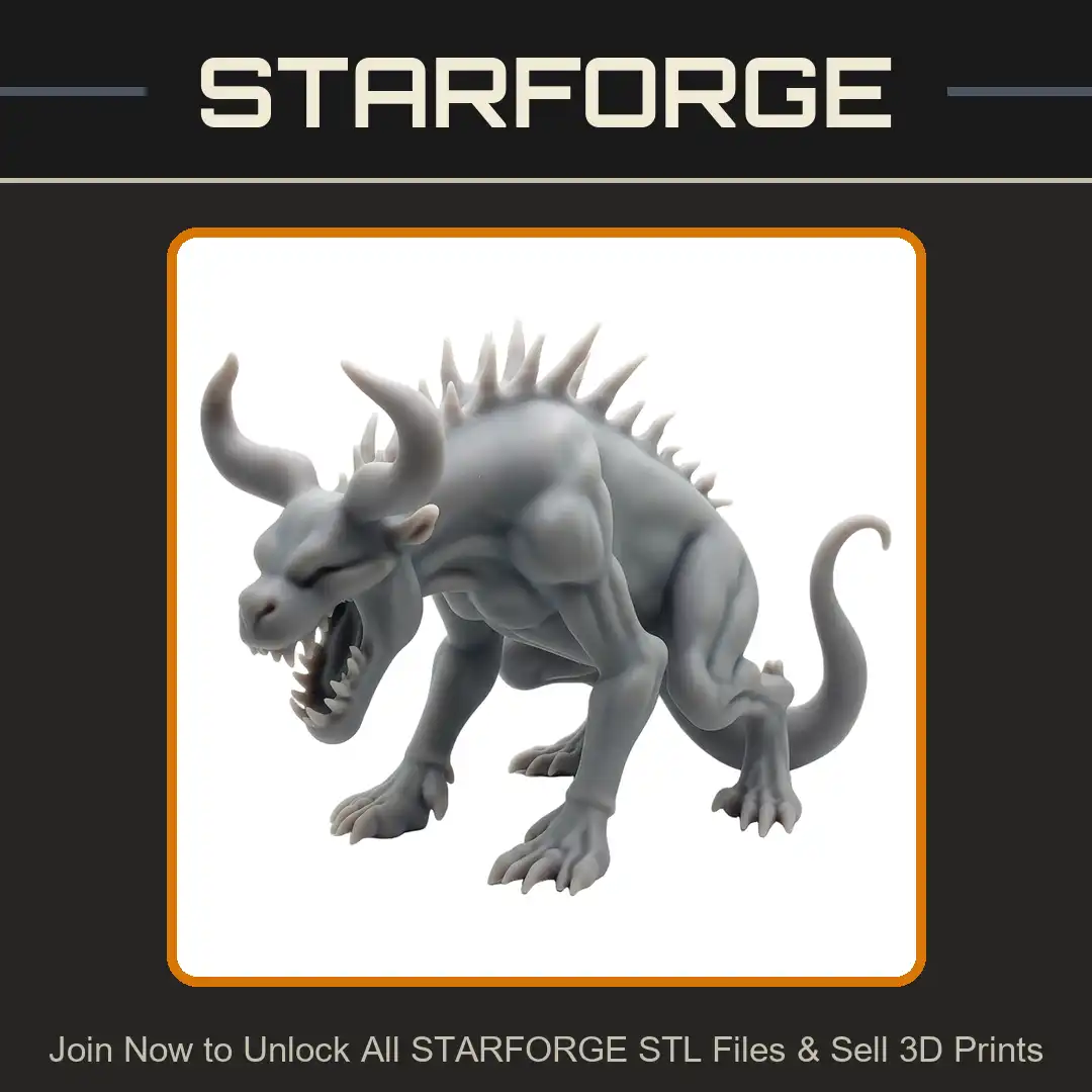 Horns Spikes Beast Crouching Roaring Monster Quadruped Predator Fangs Claws Tail - View 1 of 2