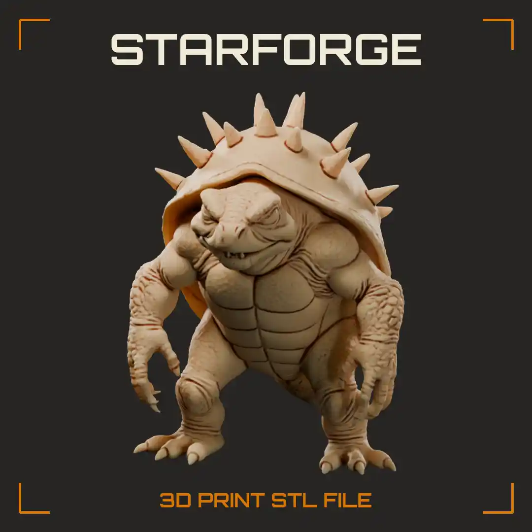Hulking Bipedal Turtle Monster with Spiked Studded Shell and Long Scaled Tail