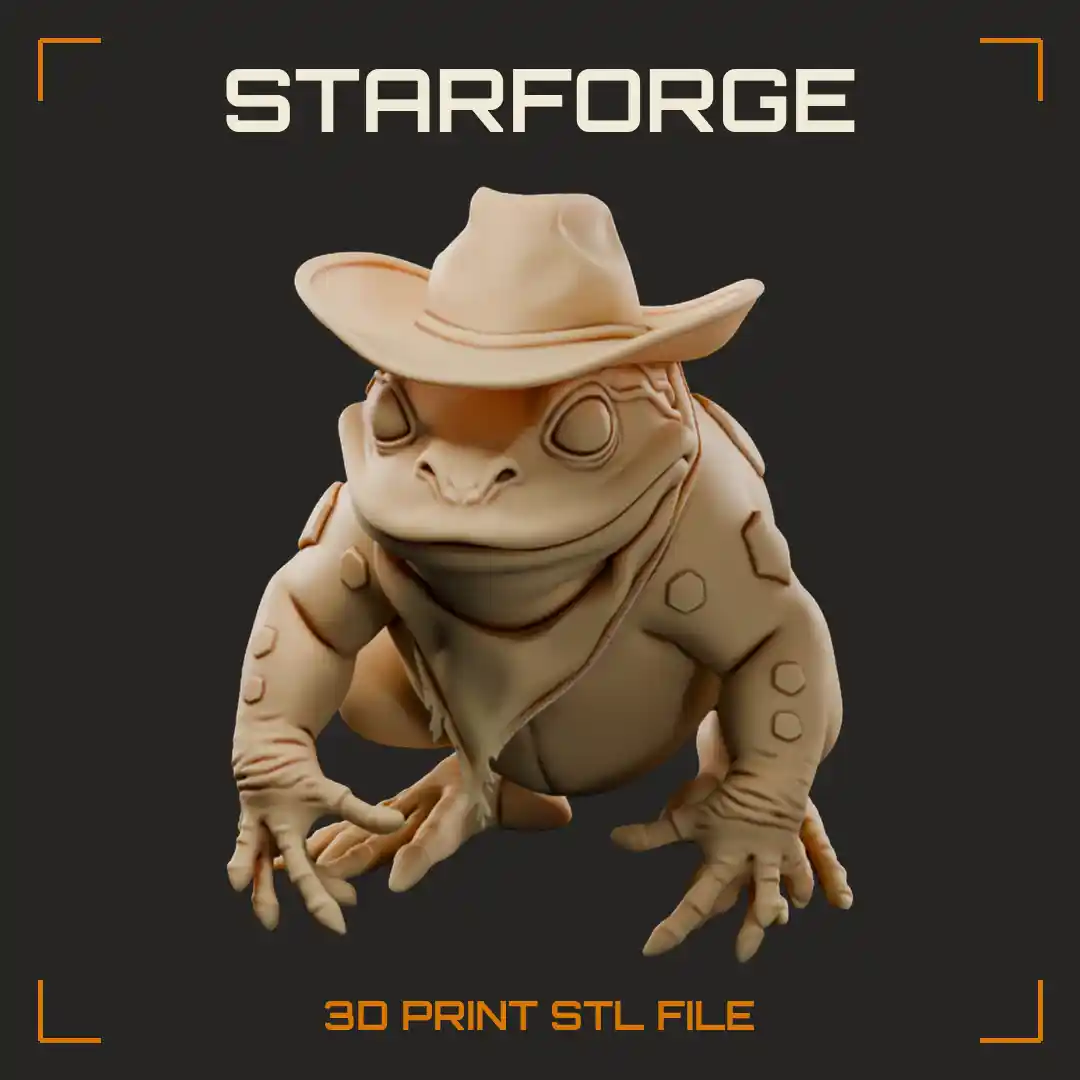 Hulking Cowboy Toad with Wide-Brim Hat Neckerchief and Armored Warty Back - 3D Printable STL File