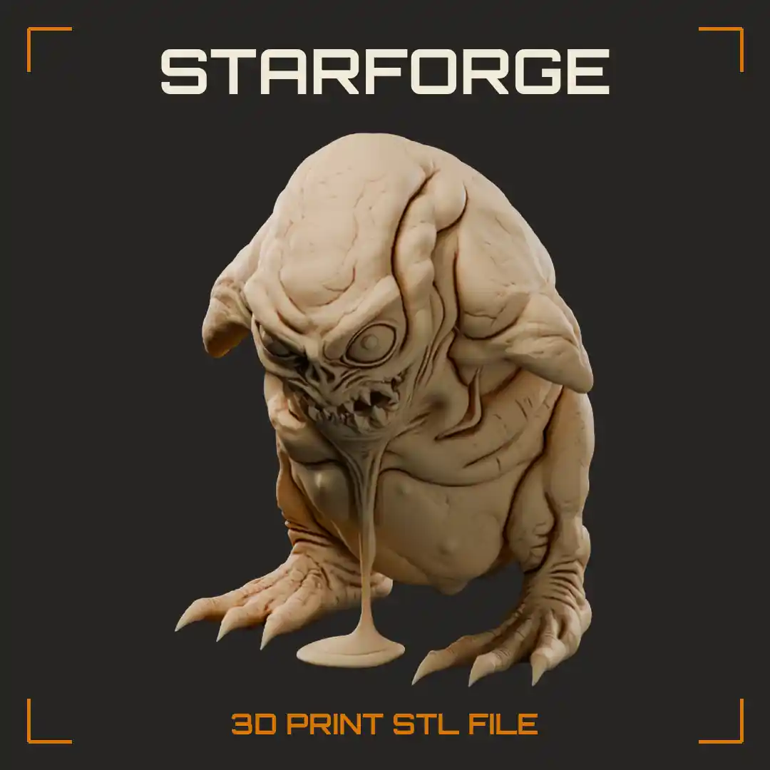 Hunched Fleshy Meat Blob Monster with Drooling Fanged Maw and Taloned Claws - 3D Printable STL File