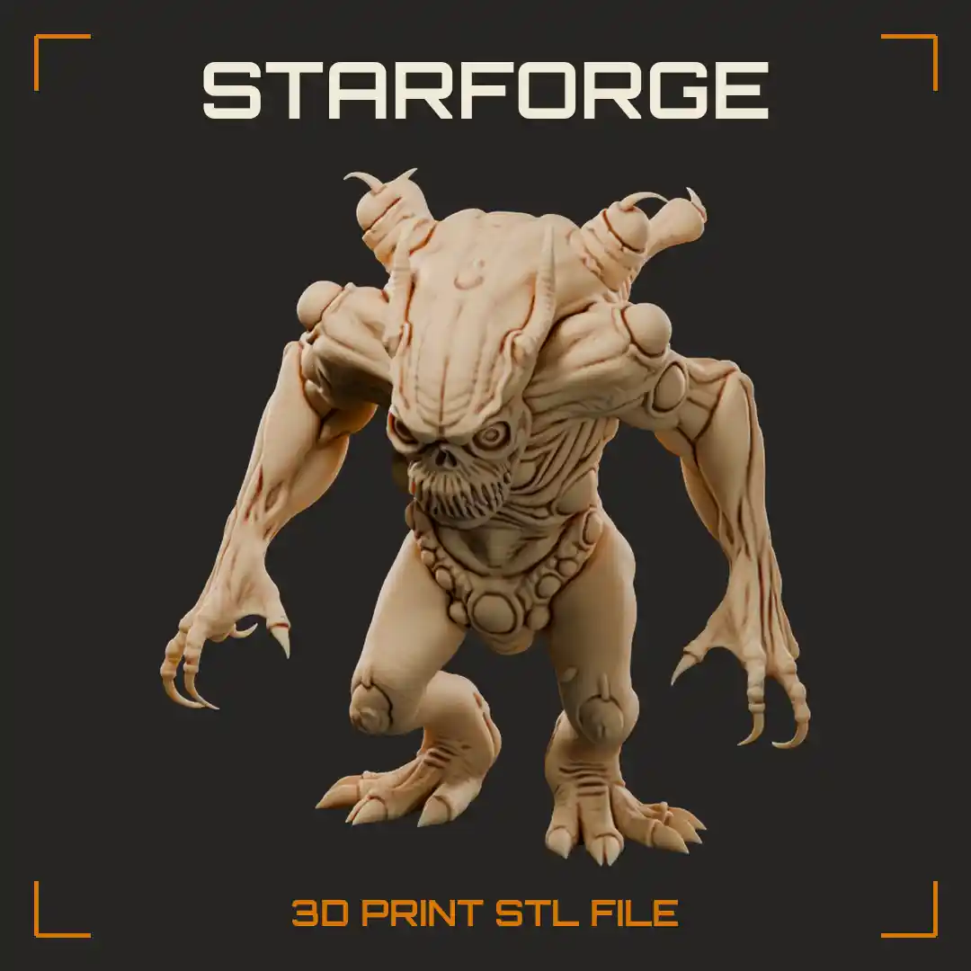 Hunched Tumor-Covered Abomination with Horned Pustule Growths and Long Hooked Claws - 3D Printable STL File