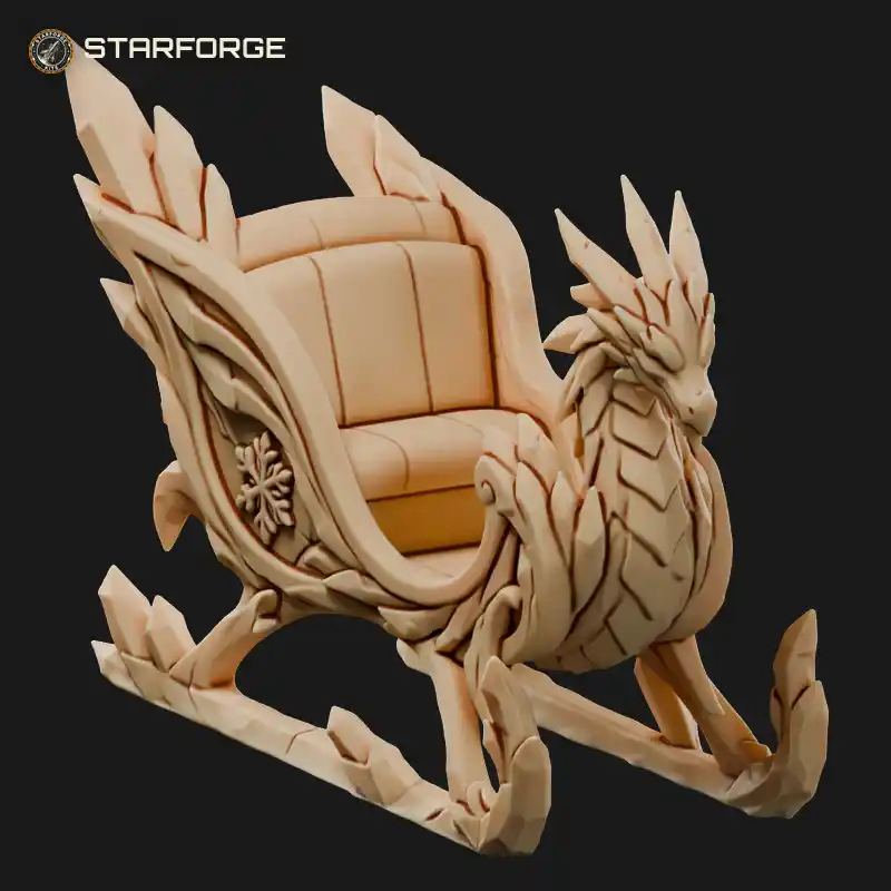 Ice Dragon Sleigh with Crystal Runners Dragon Head Prow Scaled Sides and Wings