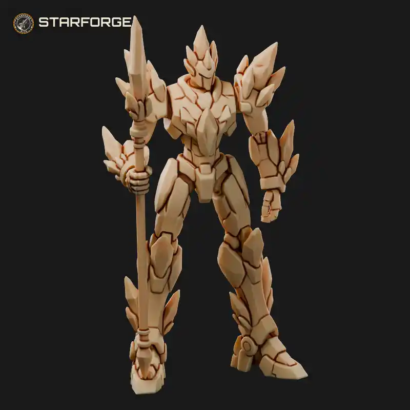 Ice Robot Mech With Crystal Spear and Frost Shoulder Spikes