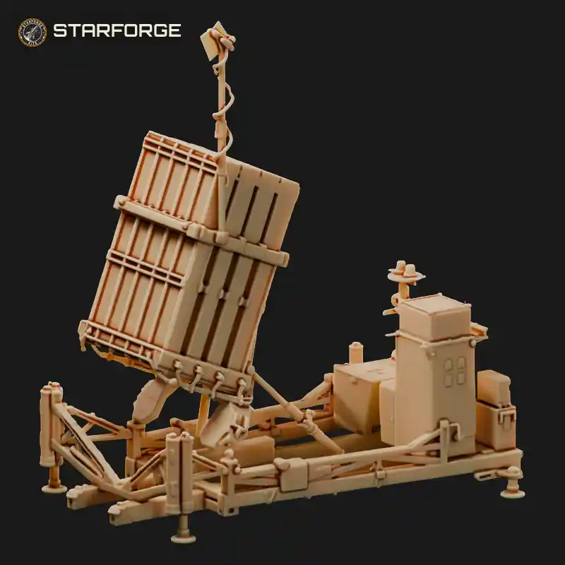 Iron Dome Interceptor Launcher With Tilted Twenty Tube Missile Box On Towed Platform