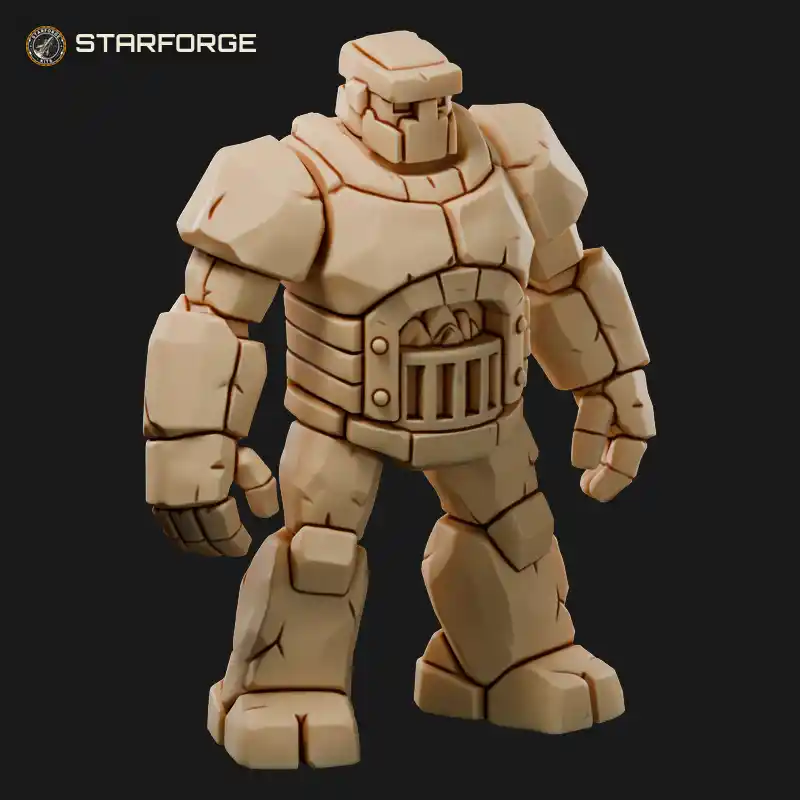 Iron Golem Mech with Glowing Furnace Belly Grate Riveted Fists and Chimney Pipes