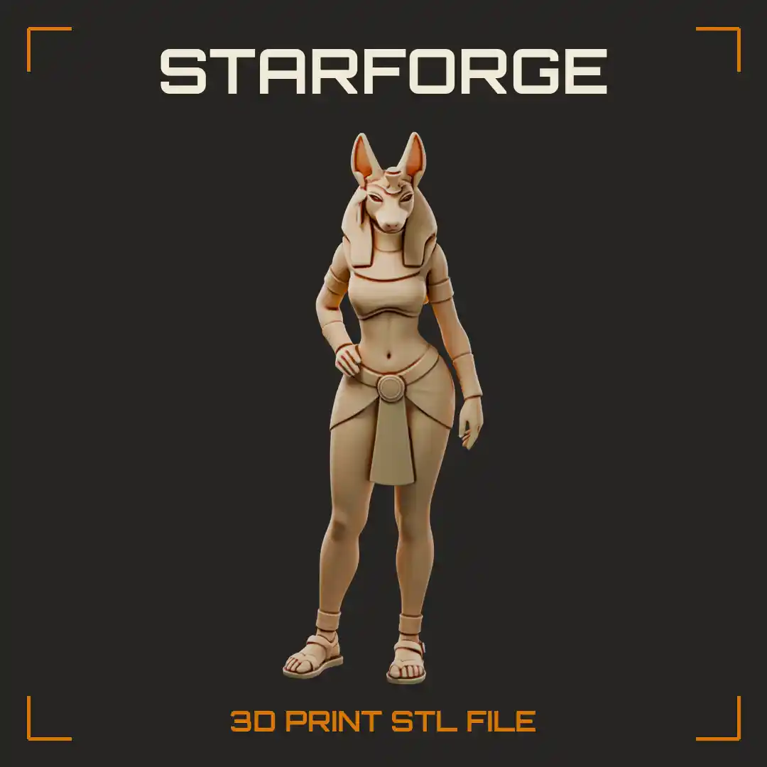 Jackal-Headed Anubis Priestess with Hand on Hip Wrap Skirt and Sandals