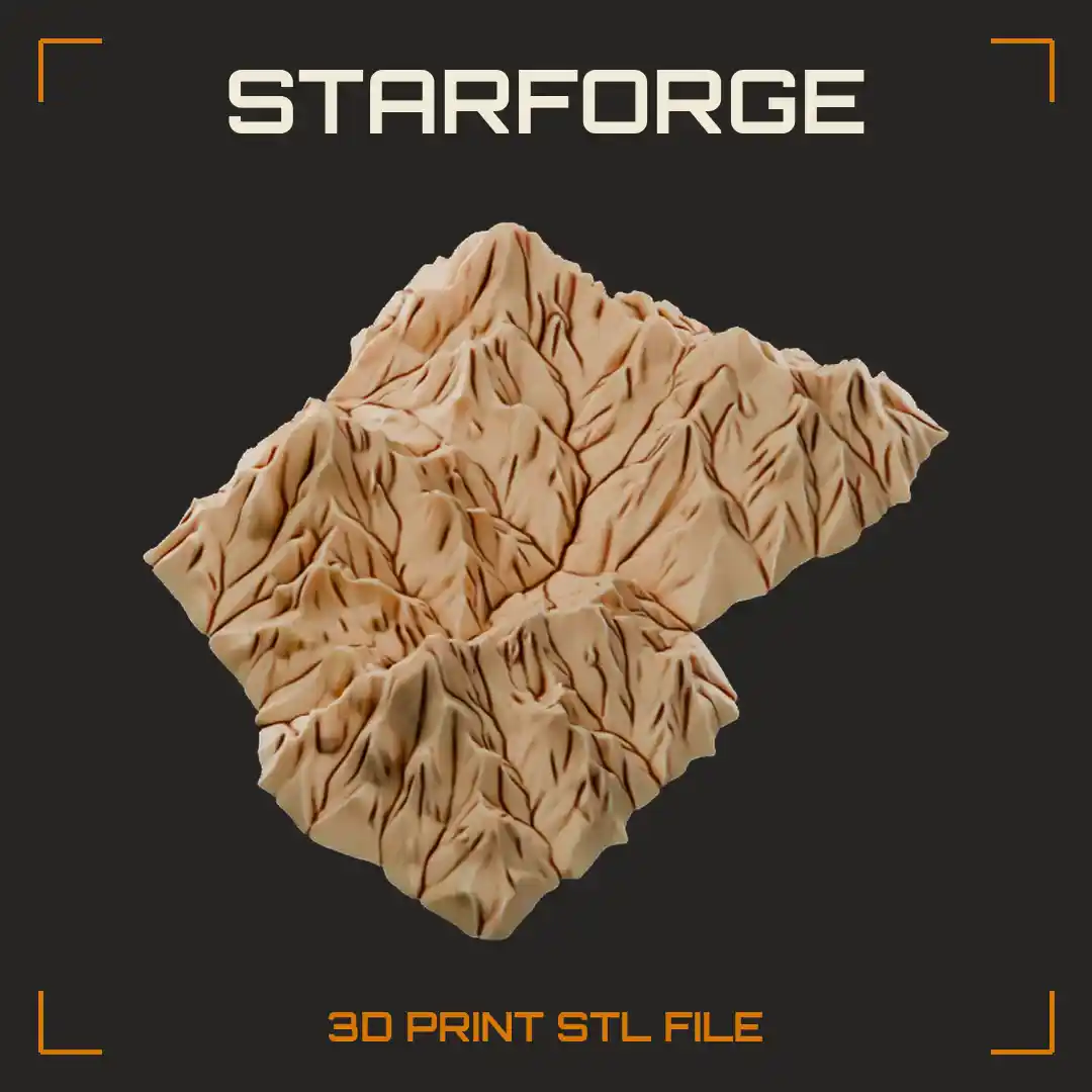 Jagged Alpine Mountain Range with Sharp Ridgelines Deep Valleys and Rugged Eroded Peaks - 3D Printable STL File