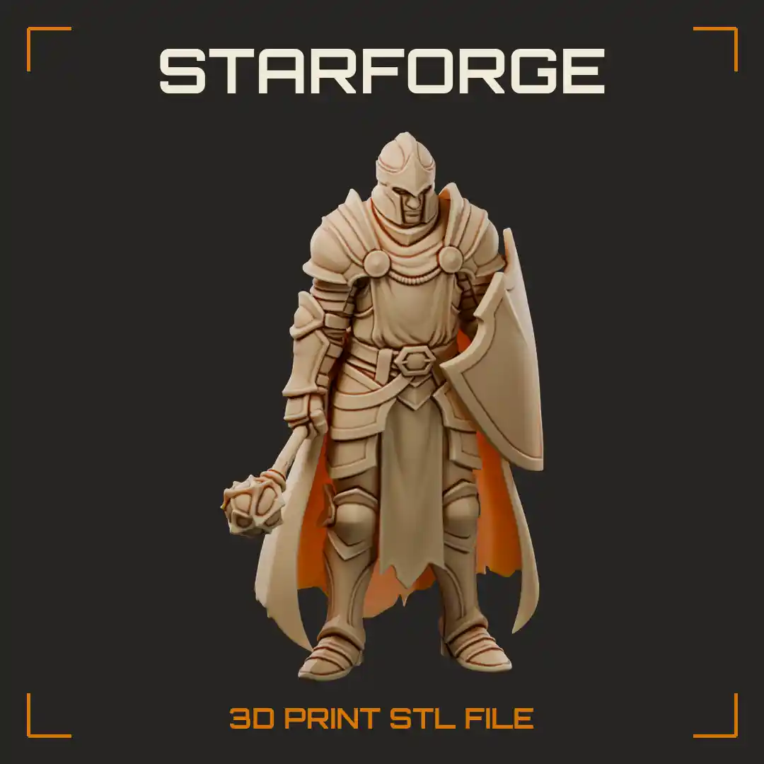 Kalashtar Cleric in Full Plate with Flanged Mace Kite Shield and Layered Cowl Cloak