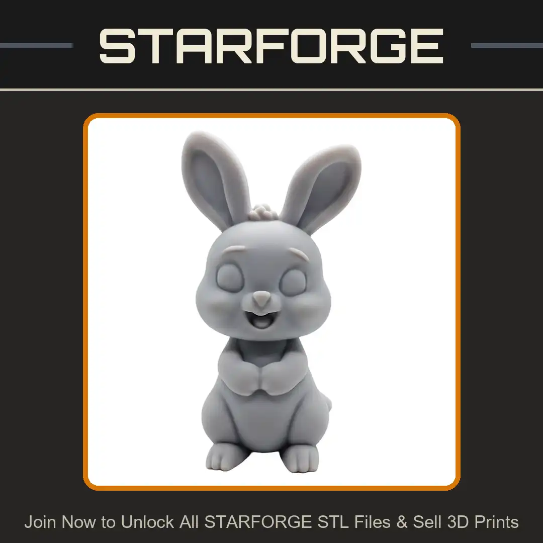 Kawaii Chibi Bunny Rabbit Standing Upright Large Ears Smiling Heart Nose Folded Paws - View 1 of 2