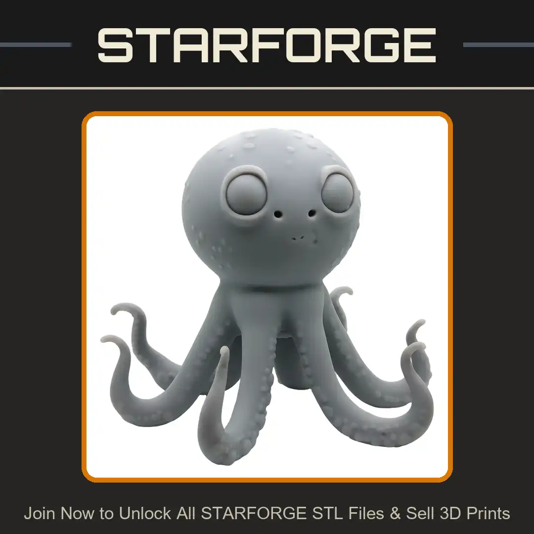 Kawaii Cute Chibi Octopus Large Eyes Tentacles Suckers Stylized Baby Sea Kraken - View 1 of 2