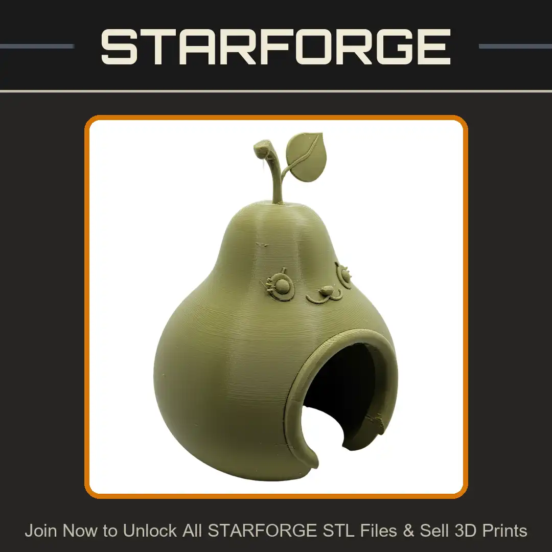 Kawaii Pear Fruit House Hideout Smiling Face Stem Leaf Arched Entrance Ribbed Hut - View 1 of 2