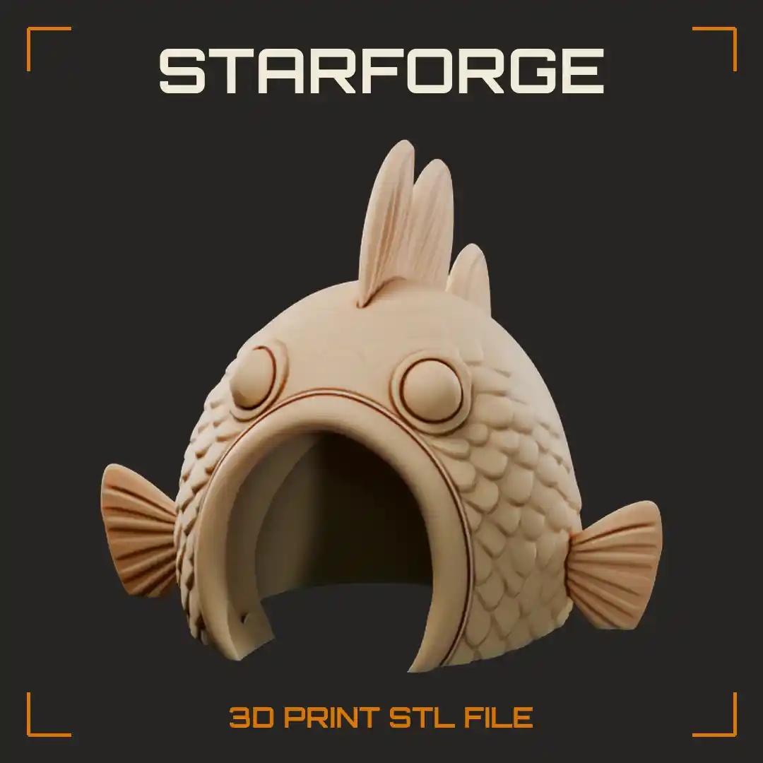 Koi Carp Goldfish Head with Gaping Open Mouth Scaly Texture Dorsal Fins Bulbous Eyes