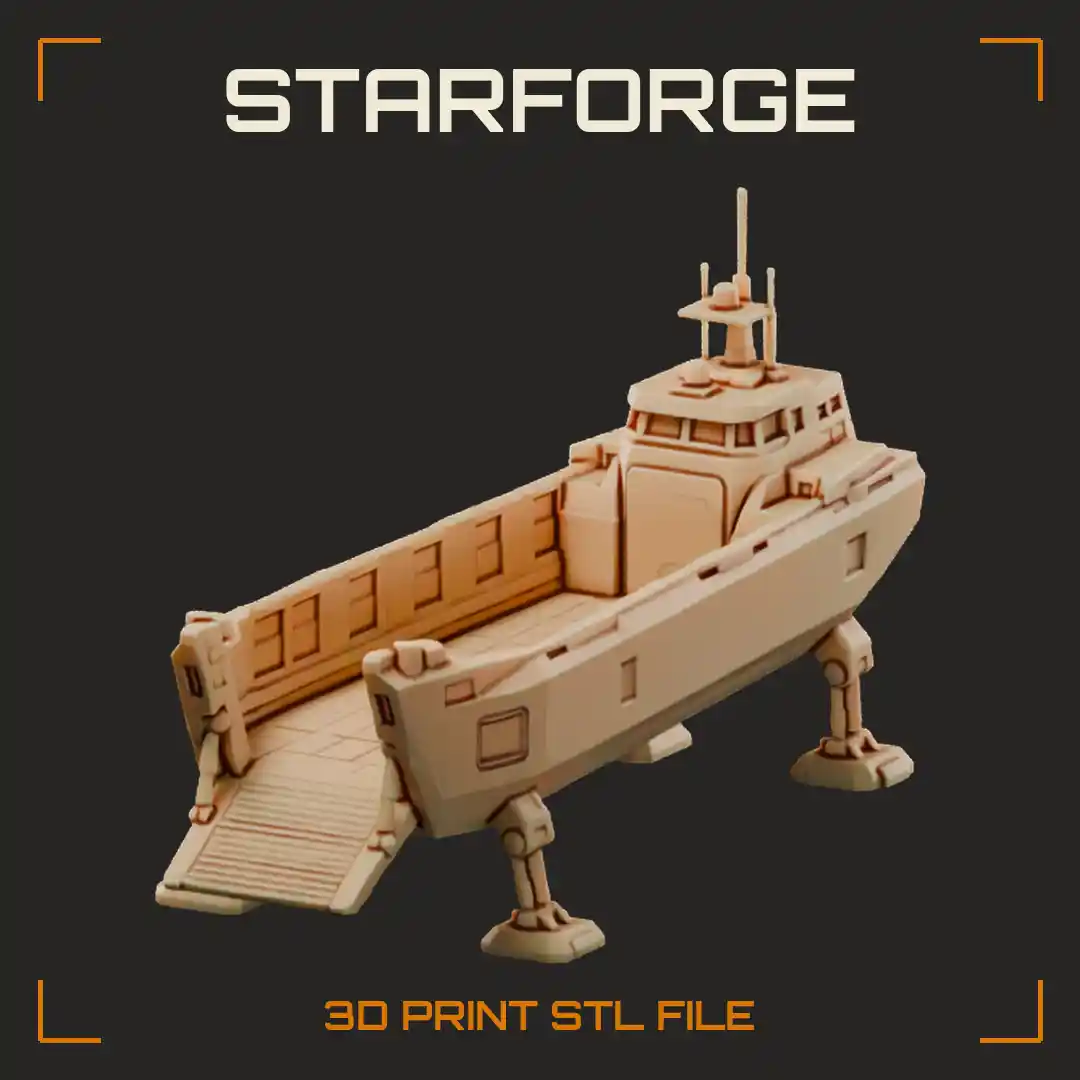 Landing Craft With Four Landing Legs Bow Ramp And Retro Thrusters