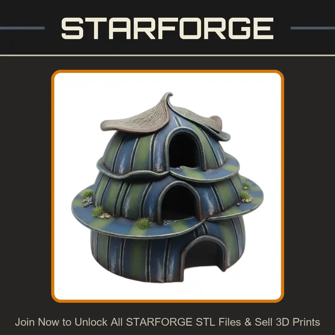 Layered Dome Shelter Curved Openings Textured Roof Organic Design Reptile Fish Tank - 3D Printable STL File