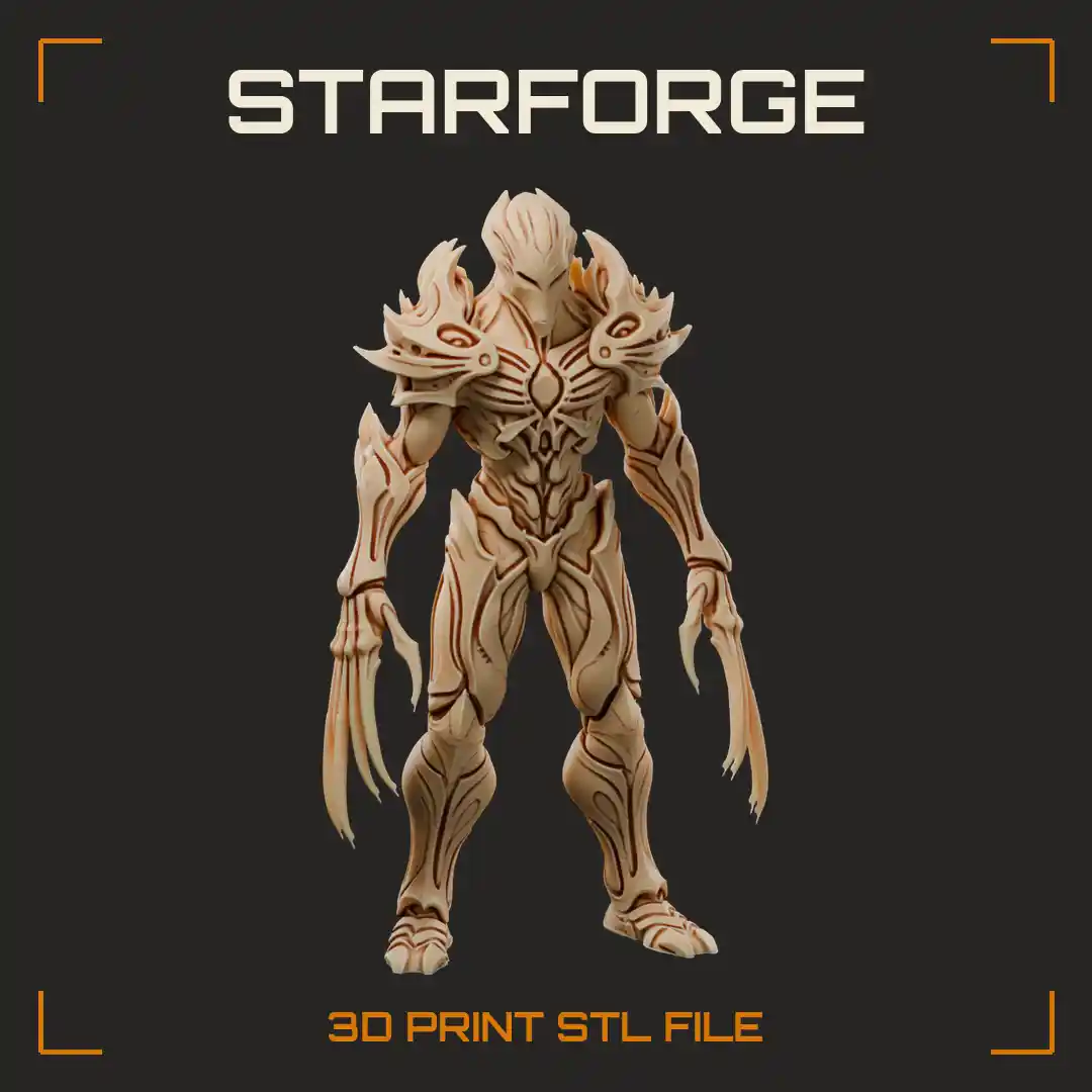 Lean Alien Warrior in Spiked Bio-Mechanical Armor with Long Razor Claws and Swept Back Crest - 3D Printable STL File