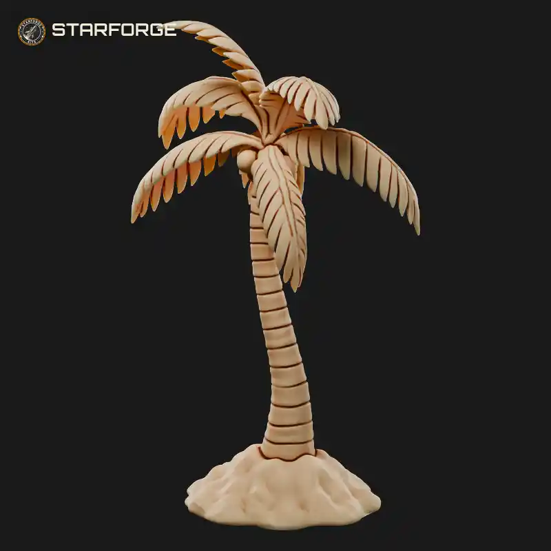 Leaning Palm Tree with Fronds and Coconuts on a Sandy Mound