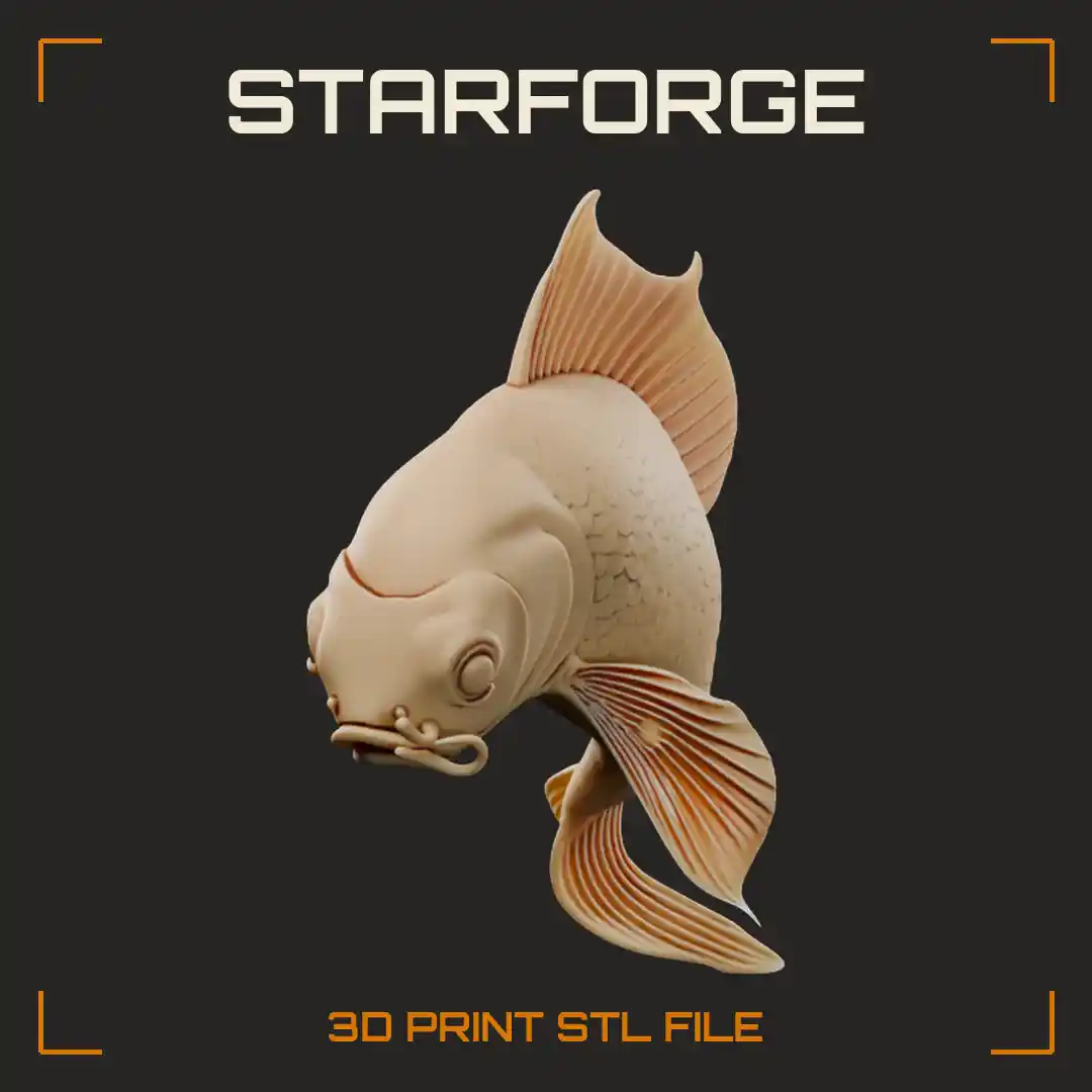 Leaping Giant Koi Fish with Whiskered Mouth Fan Dorsal Fin and Sweeping Tail - 3D Printable STL File