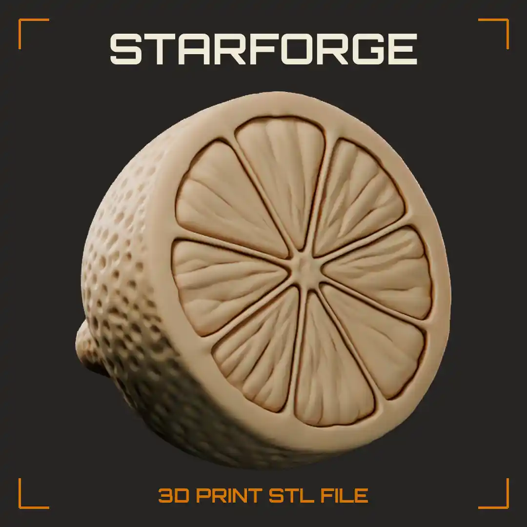 Lemon Cross Section with Dimpled Peel Pith Juice Segments Membranes and Central Core - 3D Printable STL File