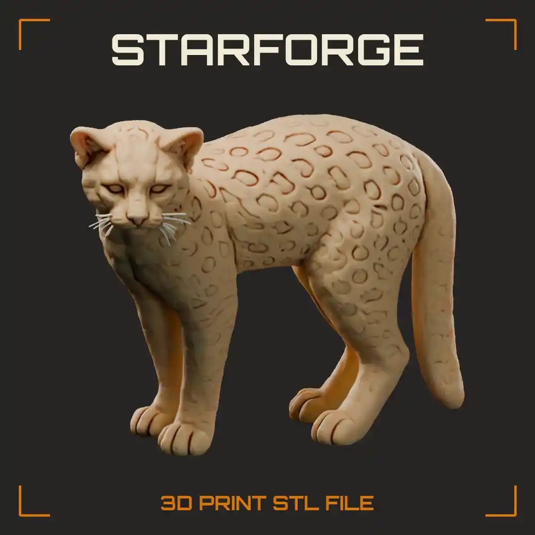 Leopard Cat Standing Figure With Black Spotted Coat Striped Face And Ringed Tail