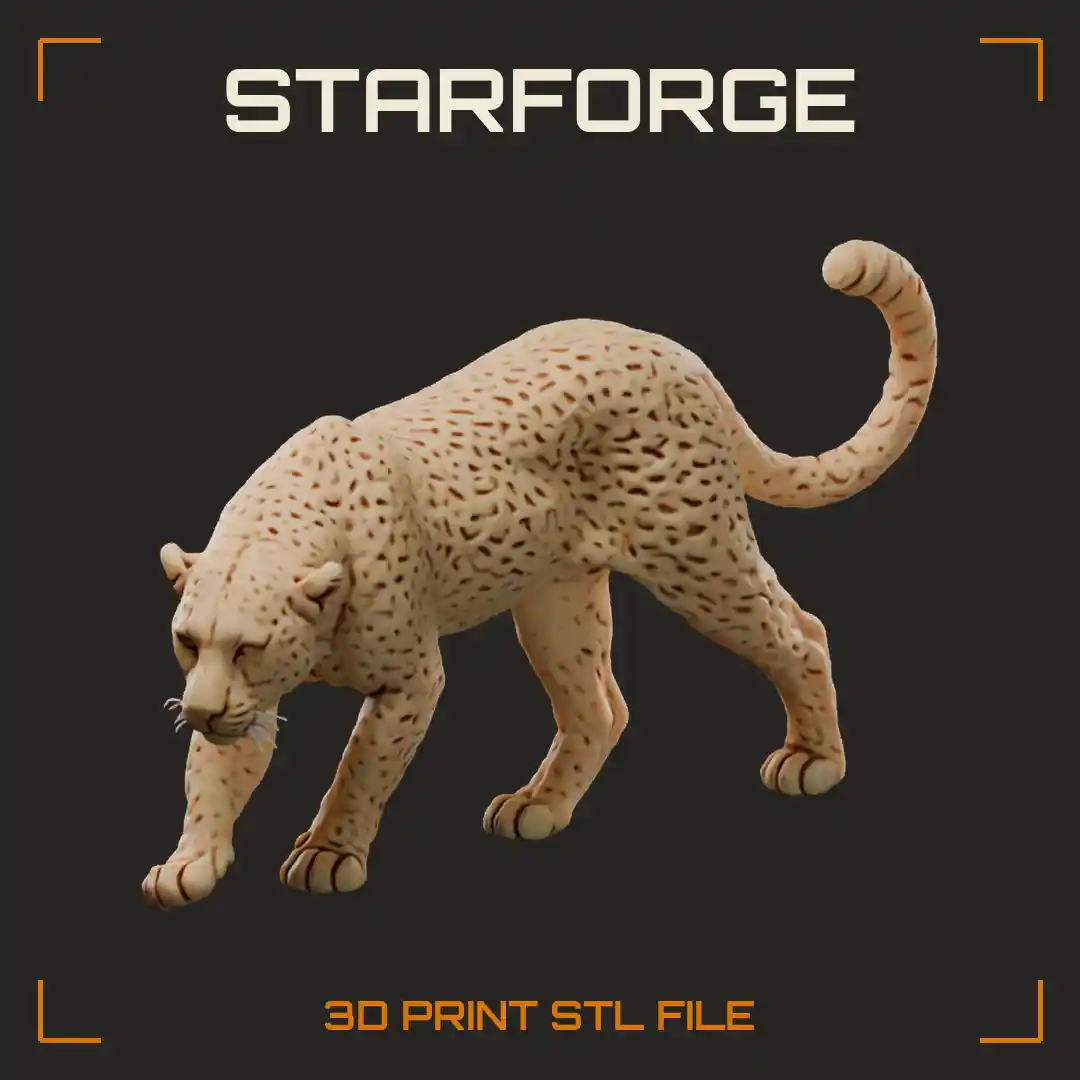 Leopard Stalking Figure With Rosette Spotted Coat Low Head And Curled Tail Tip