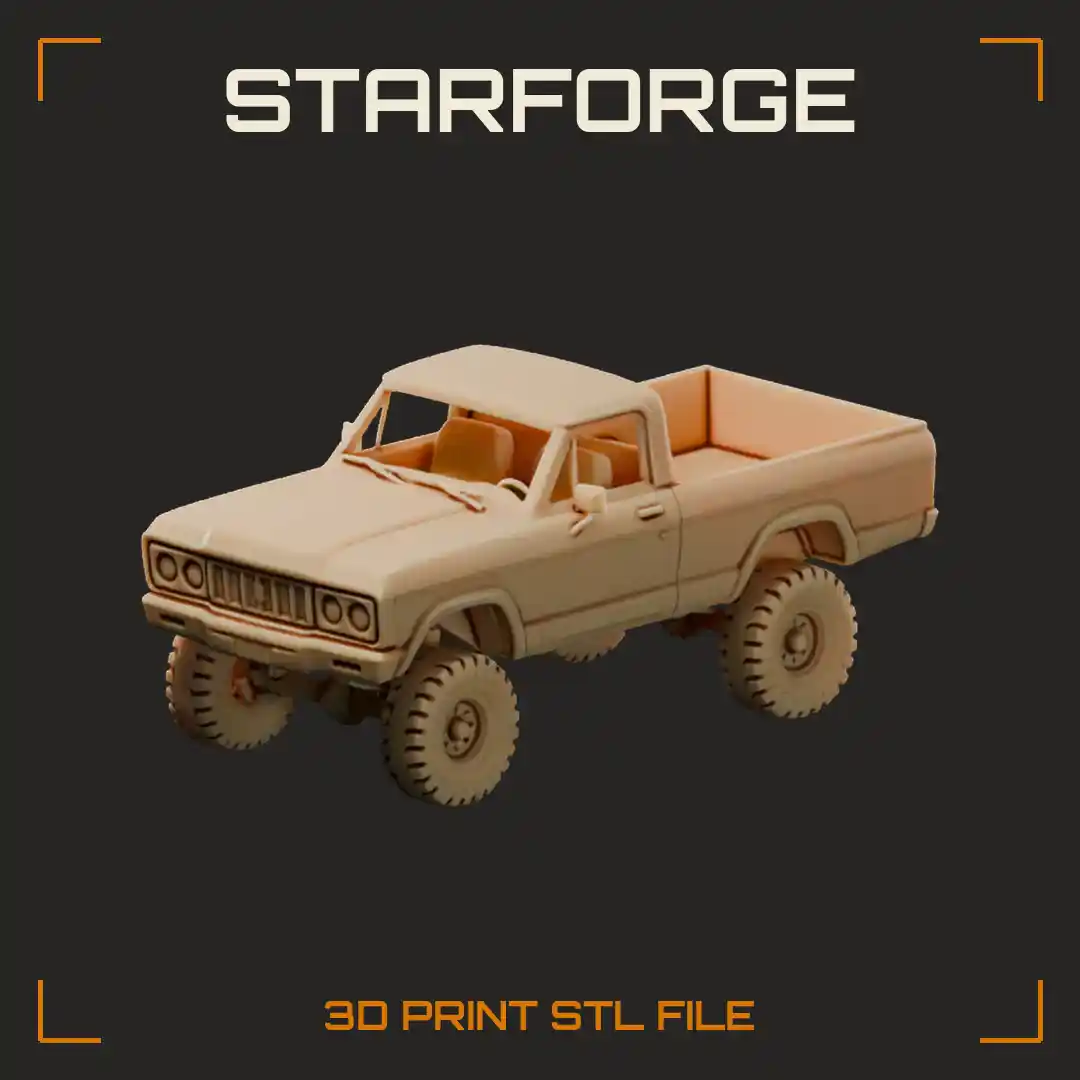 Lifted 1970s Off Road Truck with Roll Bar Knobby Tires and Front Winch
