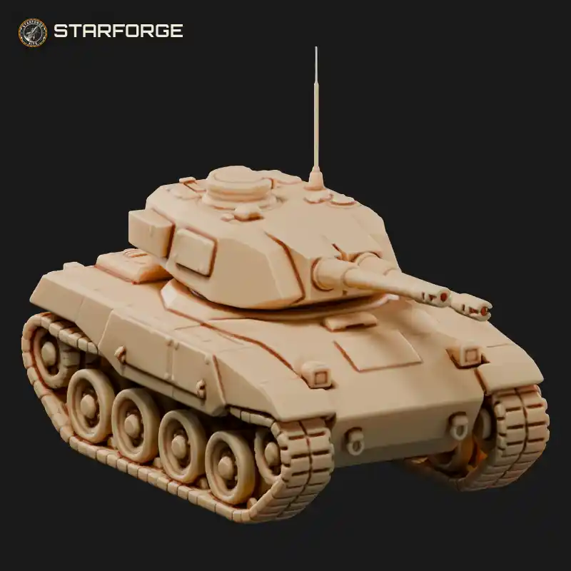 Light Tank with Twin Cannons Small Turret Road Wheels and Track Guards