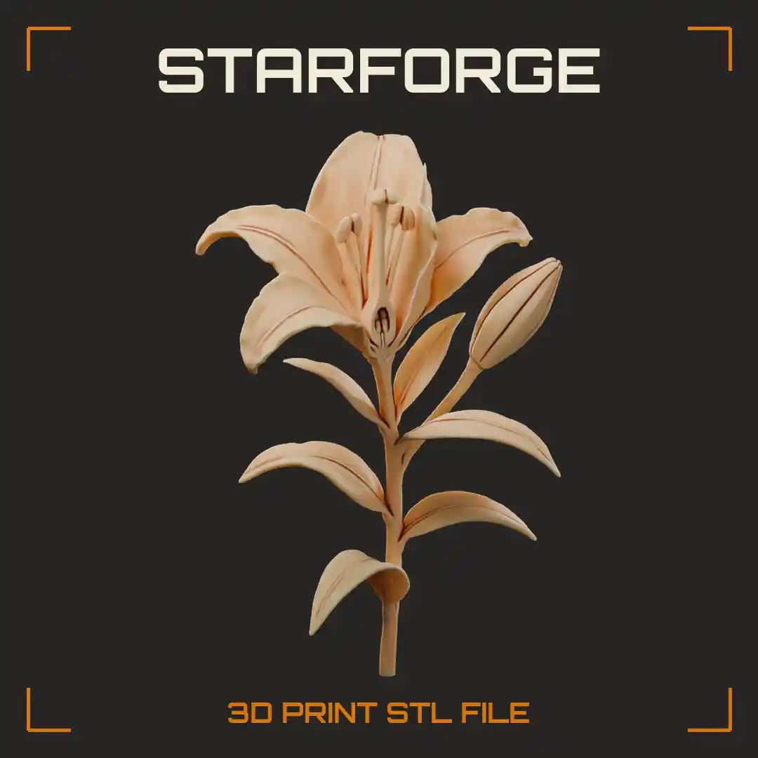 Lily Flower Cutaway with Tepals Stamens Anthers Style Stigma Ovary and Flower Bud - 3D Printable STL File