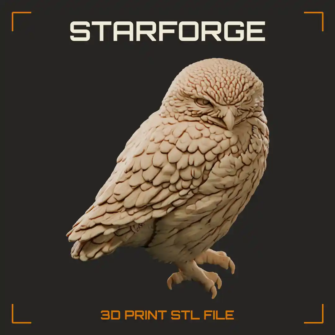 Little Owl Perched on Tree Bark with White Spotted Plumage and Fierce Brows