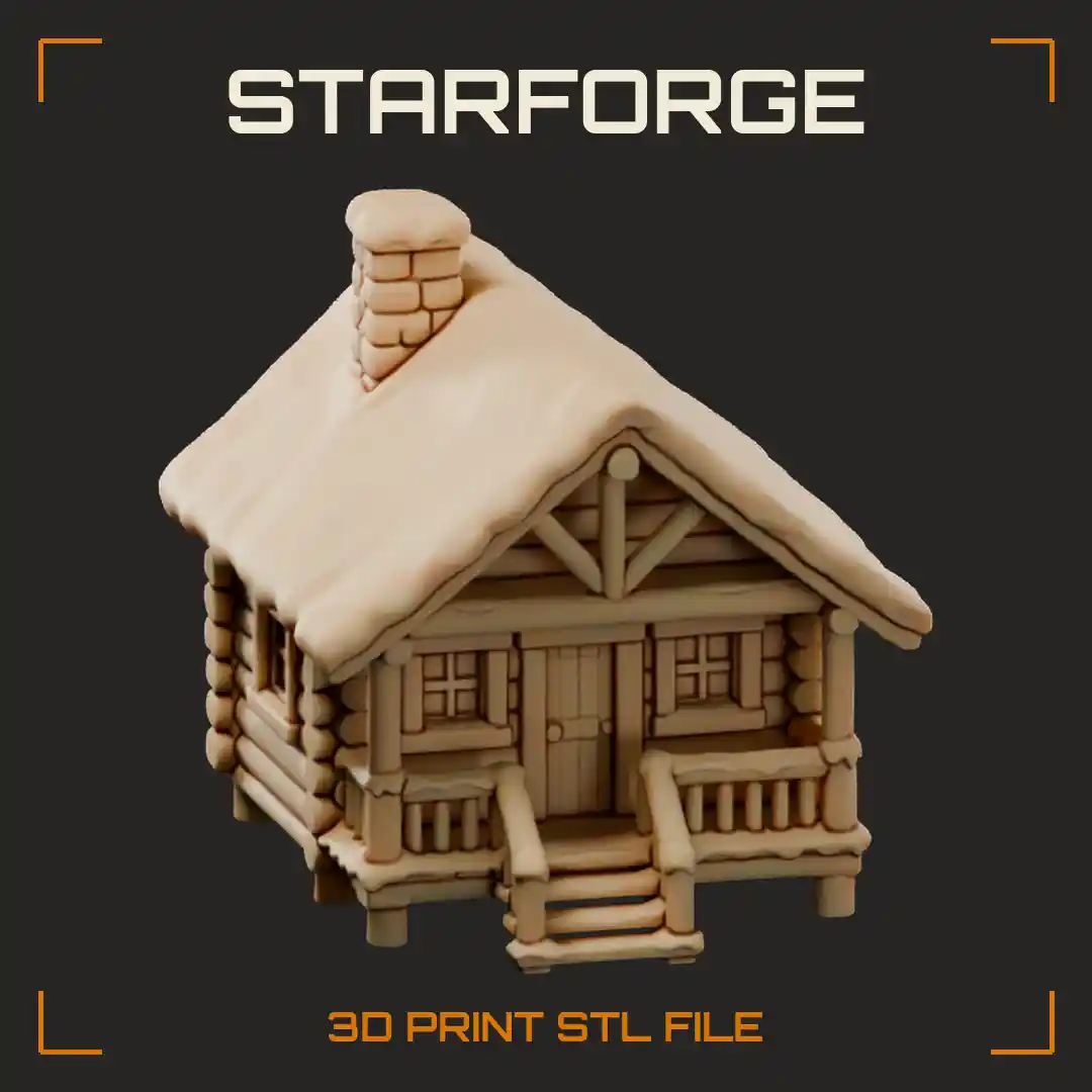 Log Cabin With Snowy Porch Notched Corner Logs Stone Chimney And Shutters