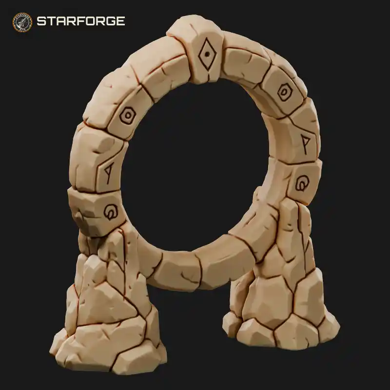 Magic Portal Stone Ring Gateway with Carved Runes Swirling Energy and Stepped Base