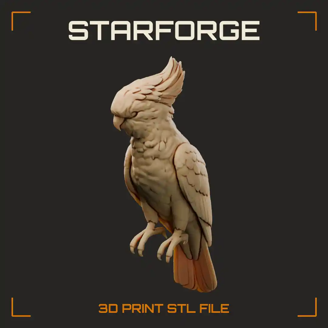 Major Mitchells Cockatoo Perched With Banded Red Yellow Crest And Salmon Pink Body - 3D Printable STL File