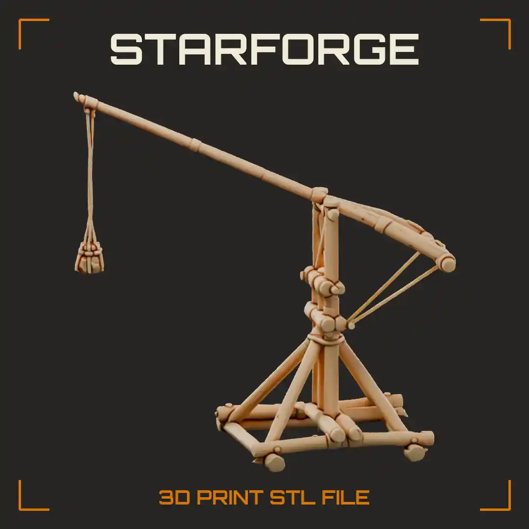 Mangonel Traction Siege Engine with Timber A-Frame Long Throwing Arm and Hanging Sling
