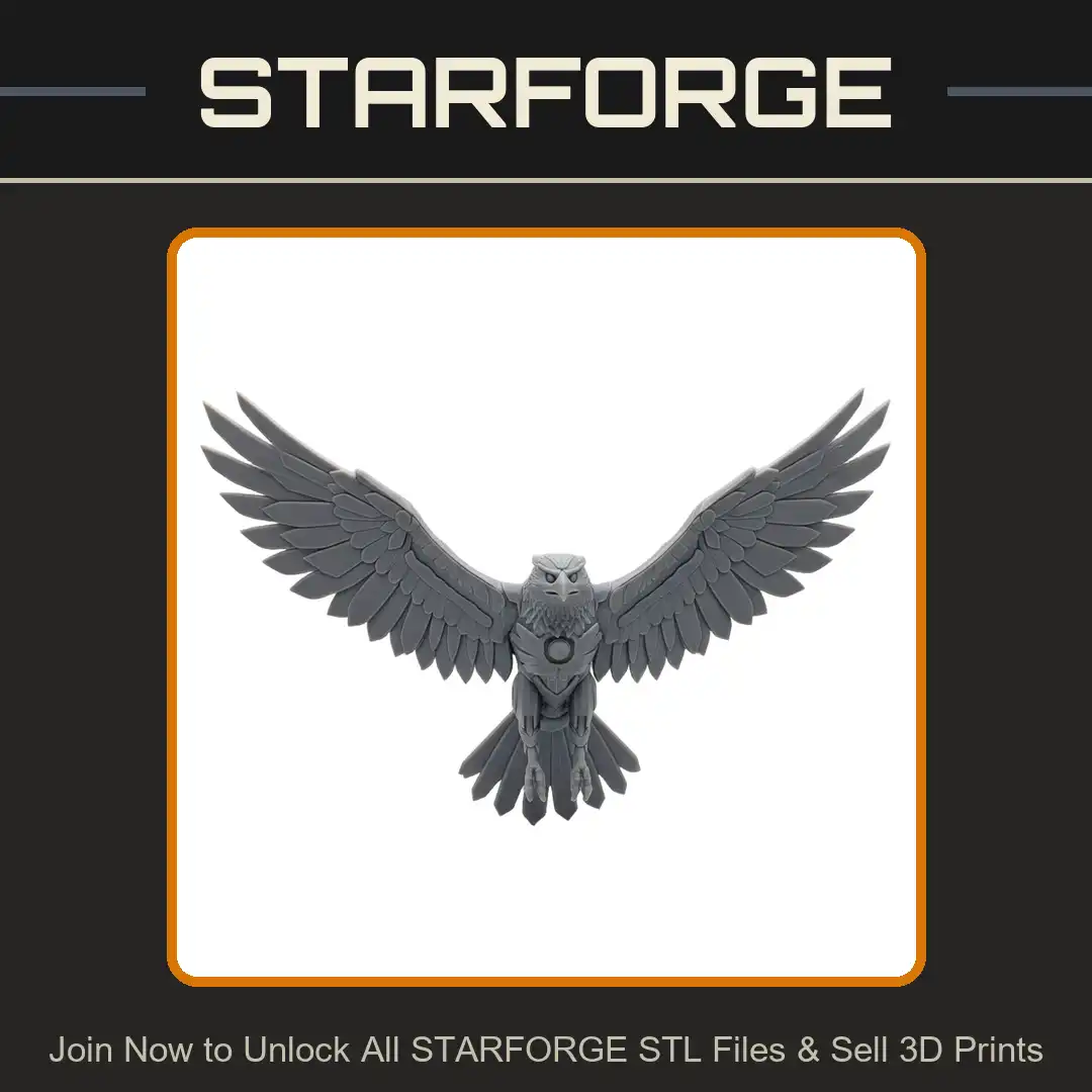 Mechanical Eagle Raptor Mecha Bird Armored Flying Hawk Wings Spread Falcon Construct - 3D Printable STL File