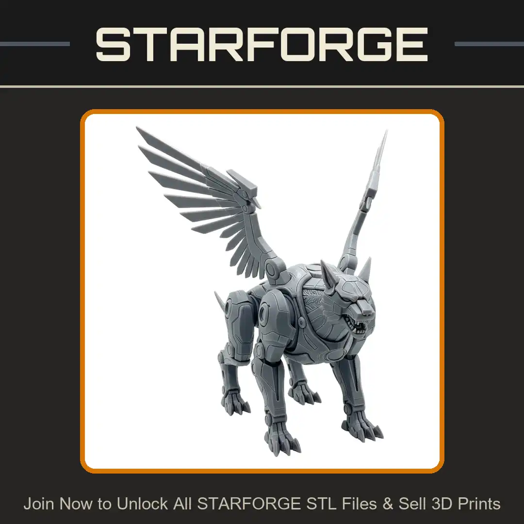 Mechanical Winged Wolf Mecha Robotic Armored Cybernetic Canine Blade Wings Standing Beast - View 1 of 2