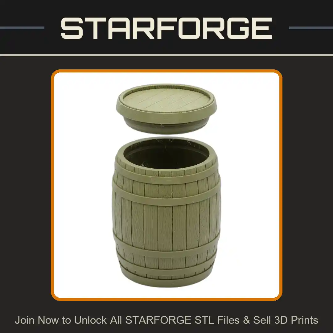 Medieval Barrel Shaped Container with Removable Lid - 3D Printable STL File