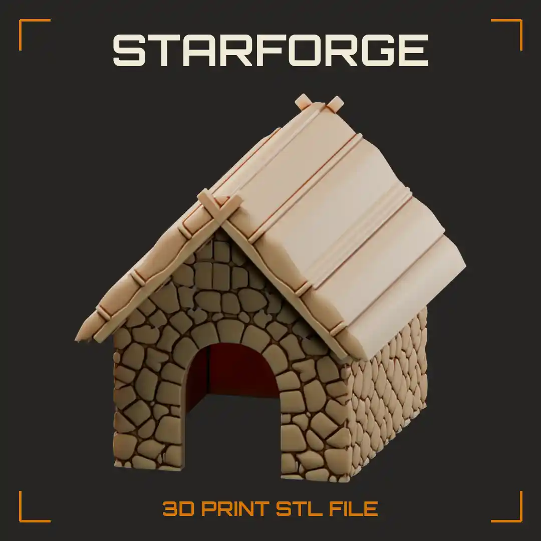 Medieval Stone Cottage Pet Hide with Arched Doorway and Plank Gable Roof