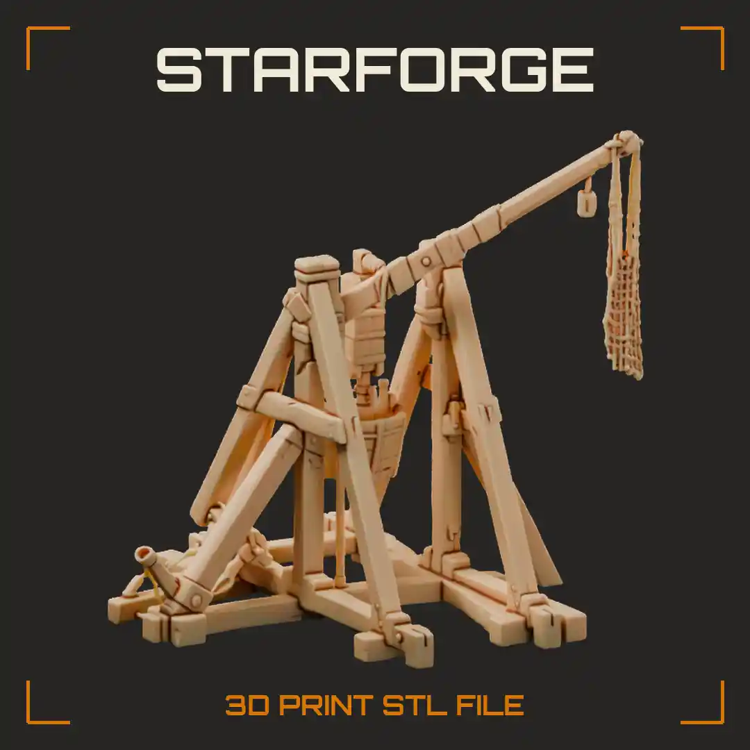 Medieval Trebuchet Siege Engine with Counterweight Box Throwing Arm Sling and Timber A-Frame