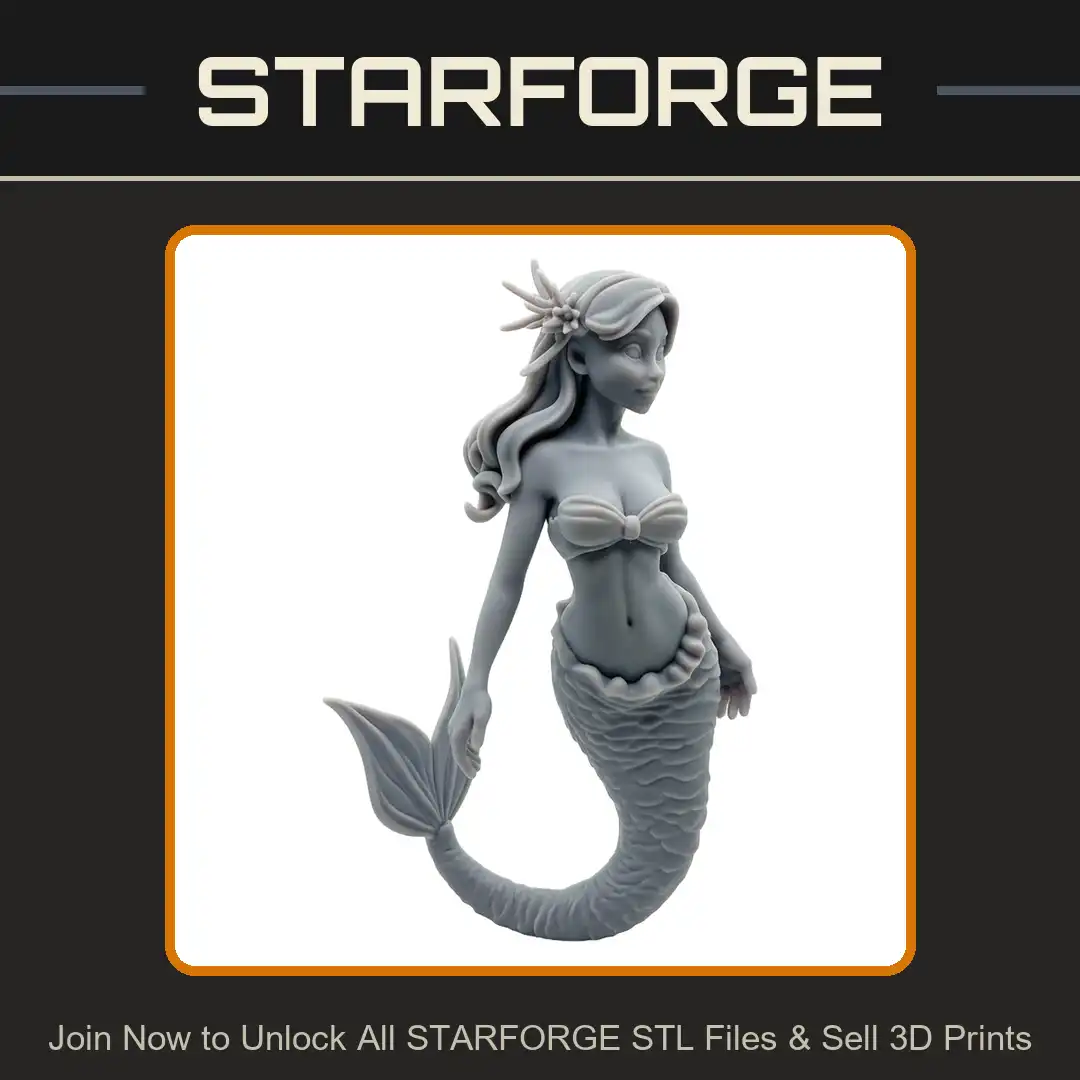 Mermaid Siren Long Hair Starfish Seashell Bra Scaled Tail Fluke Fin Swimming Nereid - 3D Printable STL File