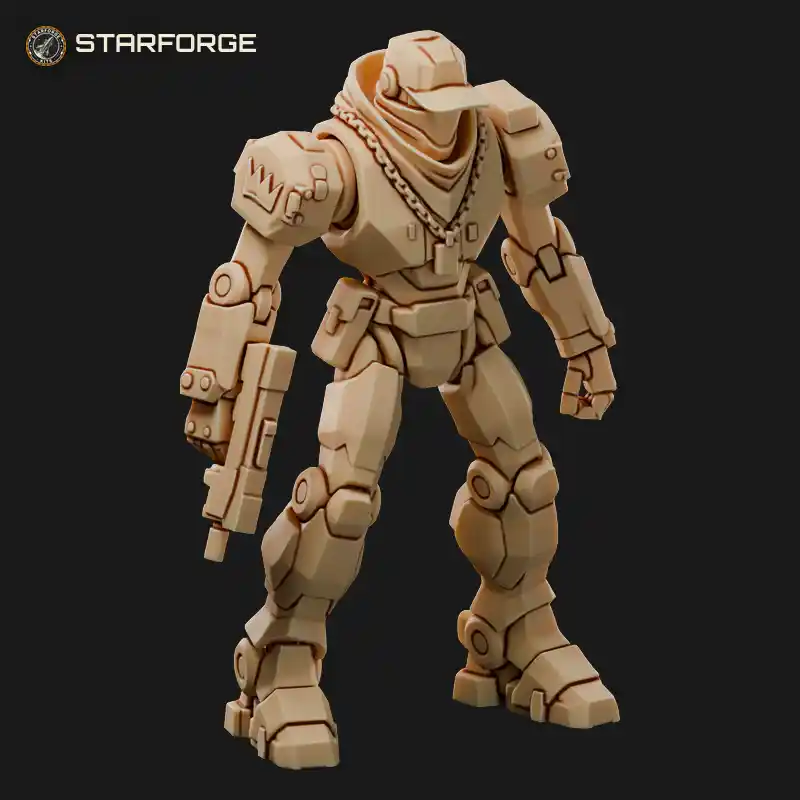 Metal Robot Street Gang Mech with Scrap Plates Spray Paint Armor and Pipe Club