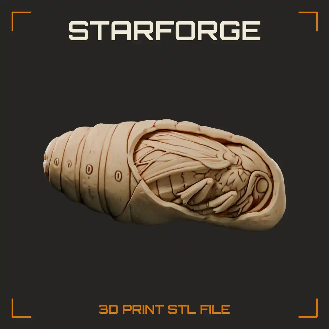 Michael Levin Bioelectricity Moth Pupa Cutaway Showing Forming Adult Wings and Gut Inside Segmented Case - 3D Printable STL File