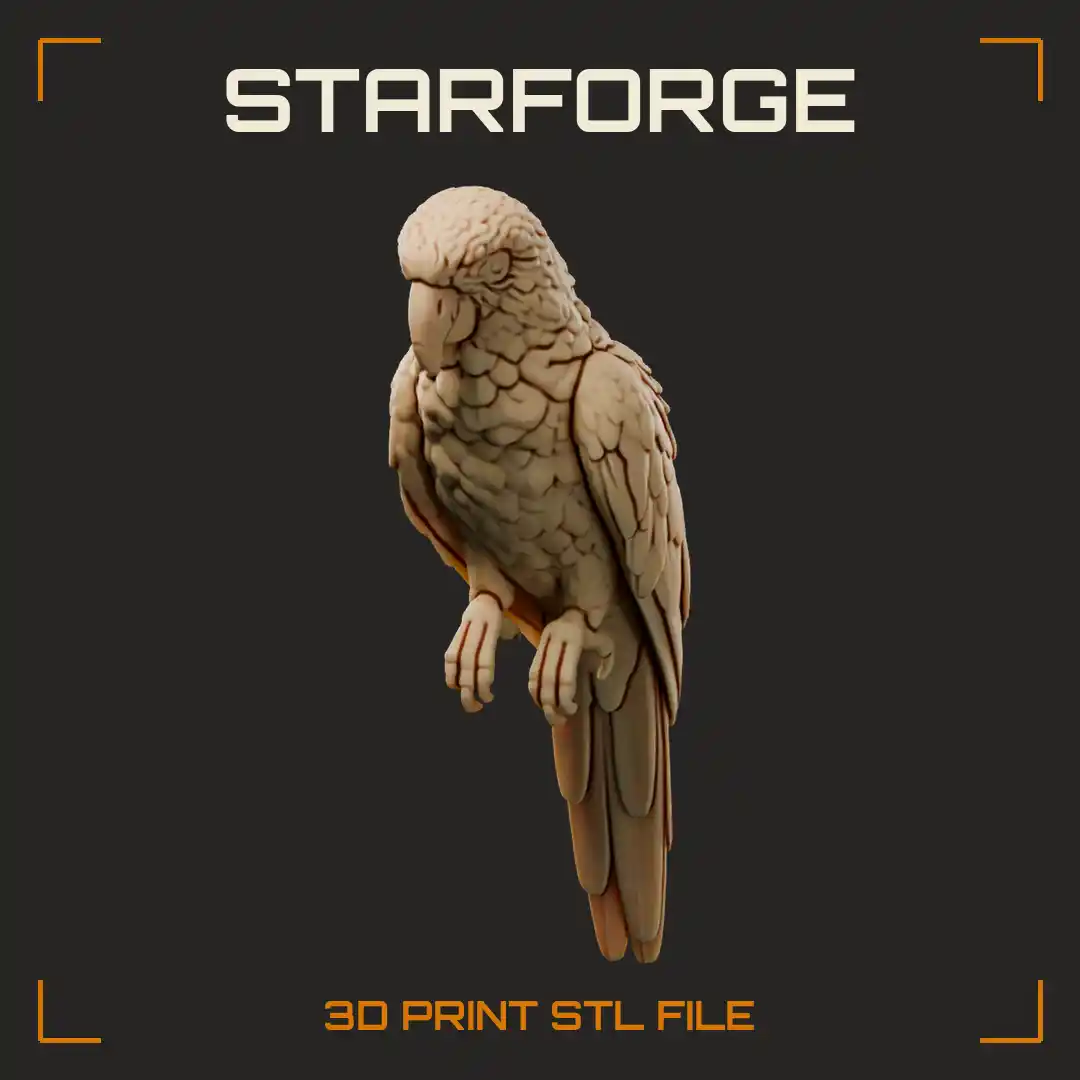 Military Macaw Perched With Green Body Red Forehead Blue Flight Feathers And Long Tail - 3D Printable STL File