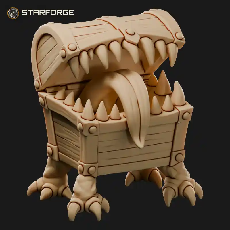 Mimic Chest with Fanged Lid Long Tongue and Iron Bound Planks