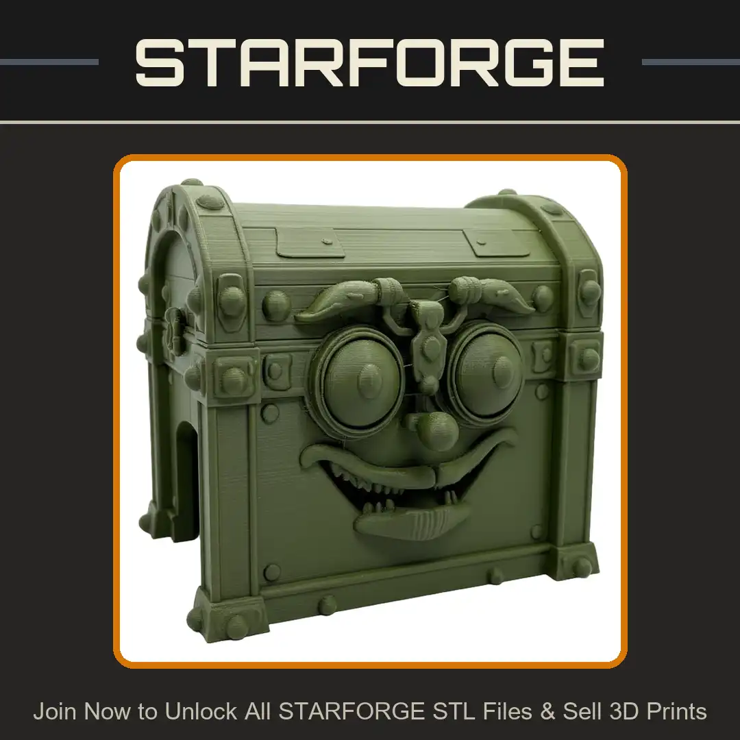 Mimic Monster Treasure Chest House Goggles Bulging Eyes Grinning Teeth Rivets Archway - View 1 of 2