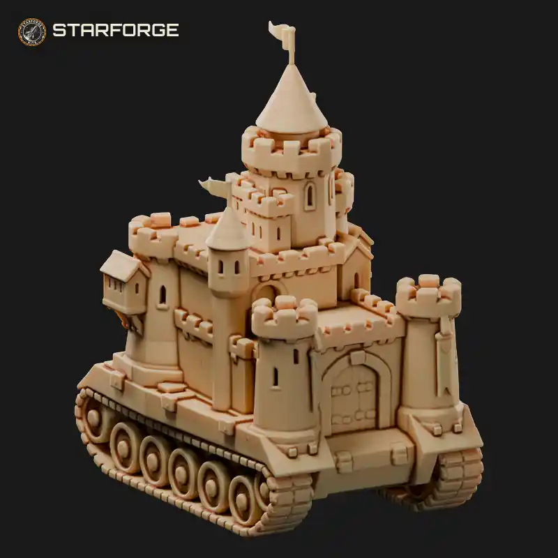 Mobile Castle On Tank Treads With Stone Towers Cannons And Gatehouse