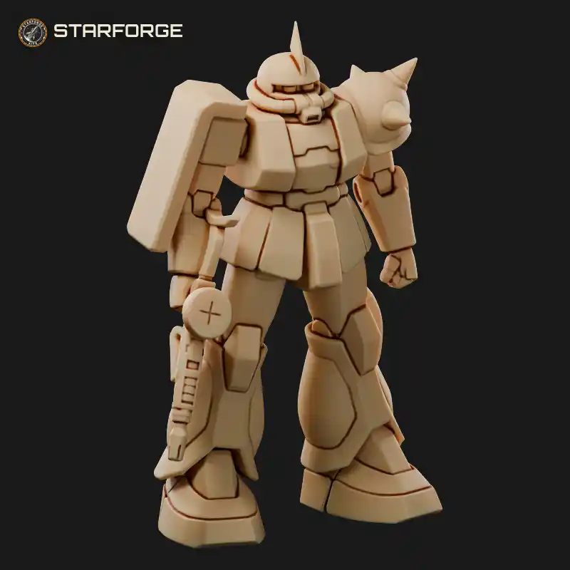Mobile Suit with Twin-Eye Visor Head Angular Armor and Shoulder Shield