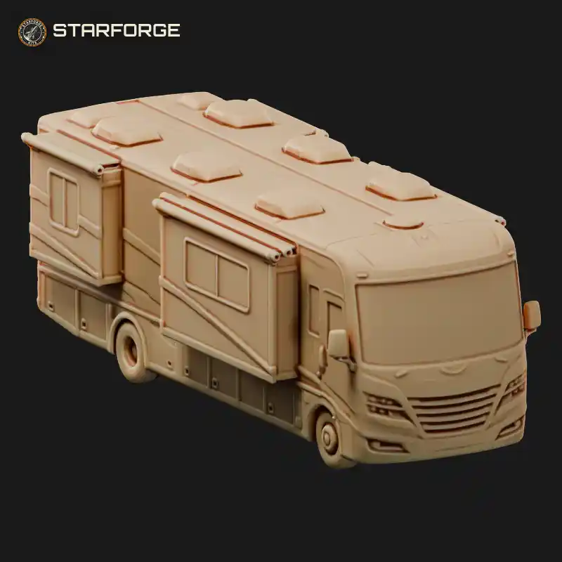 Modern Class A Motorhome with Flat Windshield Slide Out Rooms and Side Awning
