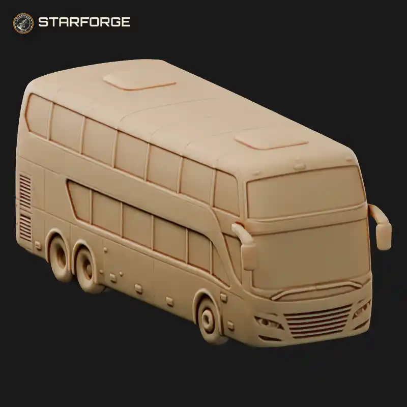 Modern Double Decker Tour Bus With Upper Deck Windows Stairs And Twin Rear Axles